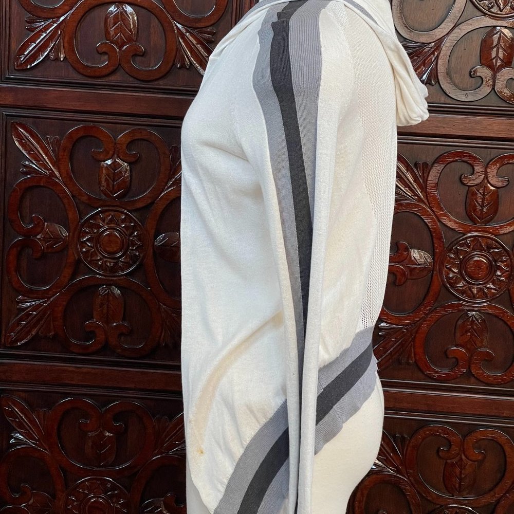 Blanc Noir White Hooded Wrap Silk Blend Cardigan